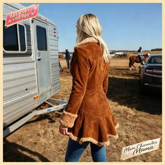 Slim-Fit Faux Leather Sherpa Lined Jacket, Waterproof Winter Coat, Button - Picture 5 of 7